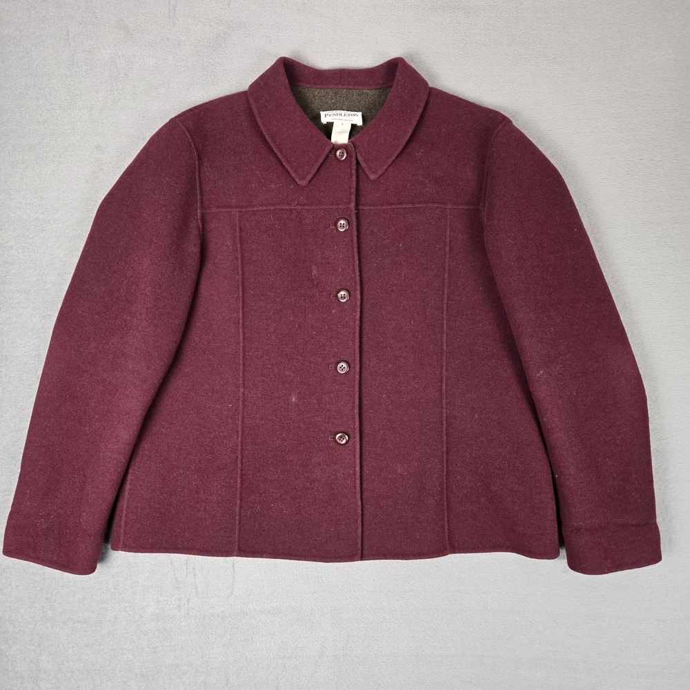 Pendleton Jacket Womens Large 100% Merino‎ Wool Blazer Burgundy Vintage